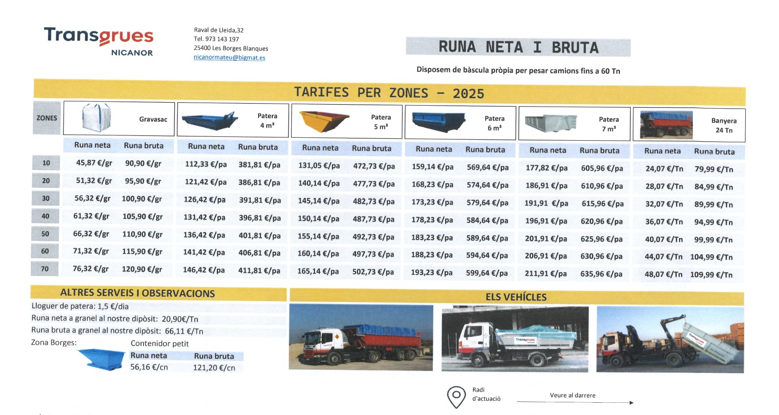 tarifas de transporte runa y camiones 2025